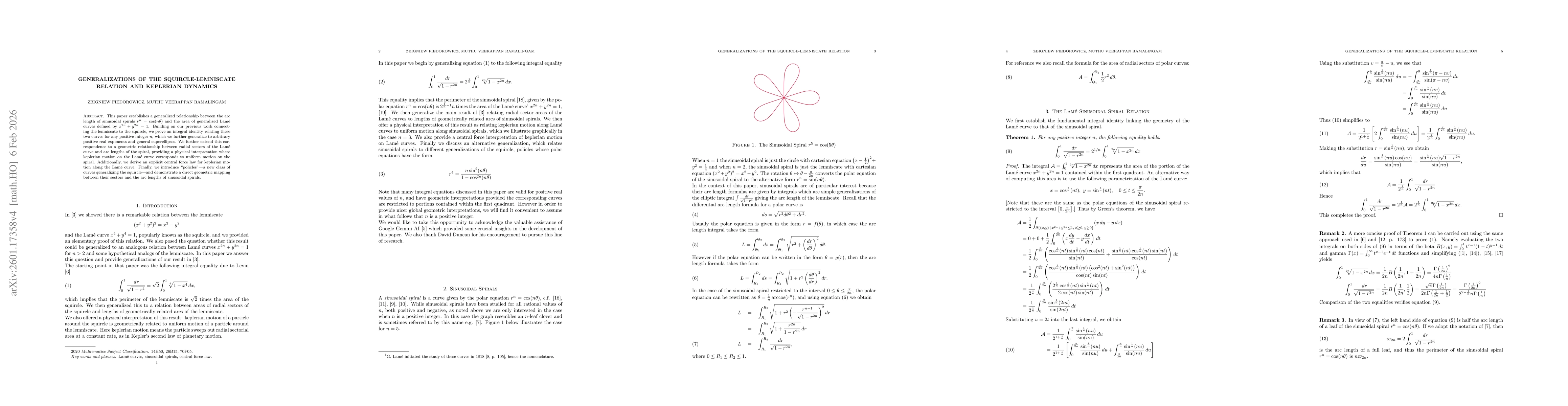 Thumbnail for Generalizations of the Squircle-Lemniscate Relation and Keplerian Dynamics