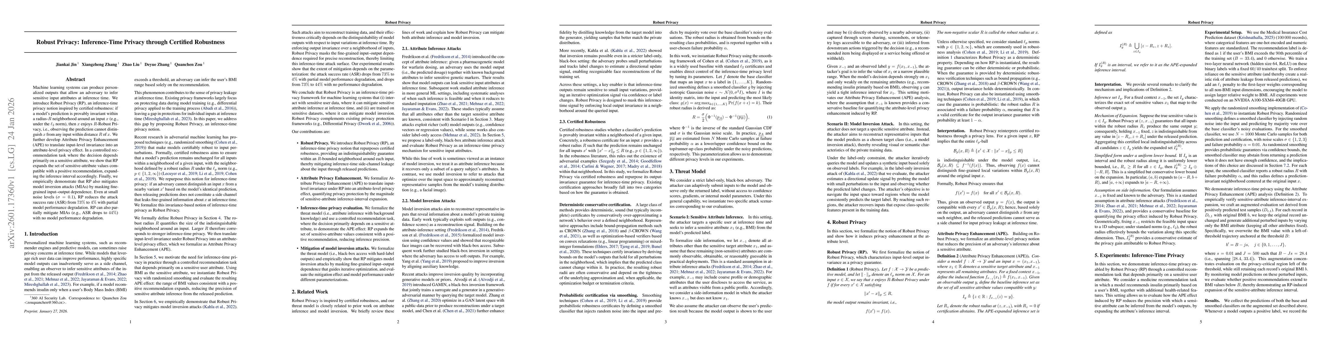 Thumbnail for Robust Privacy: Inference-Time Privacy through Certified Robustness