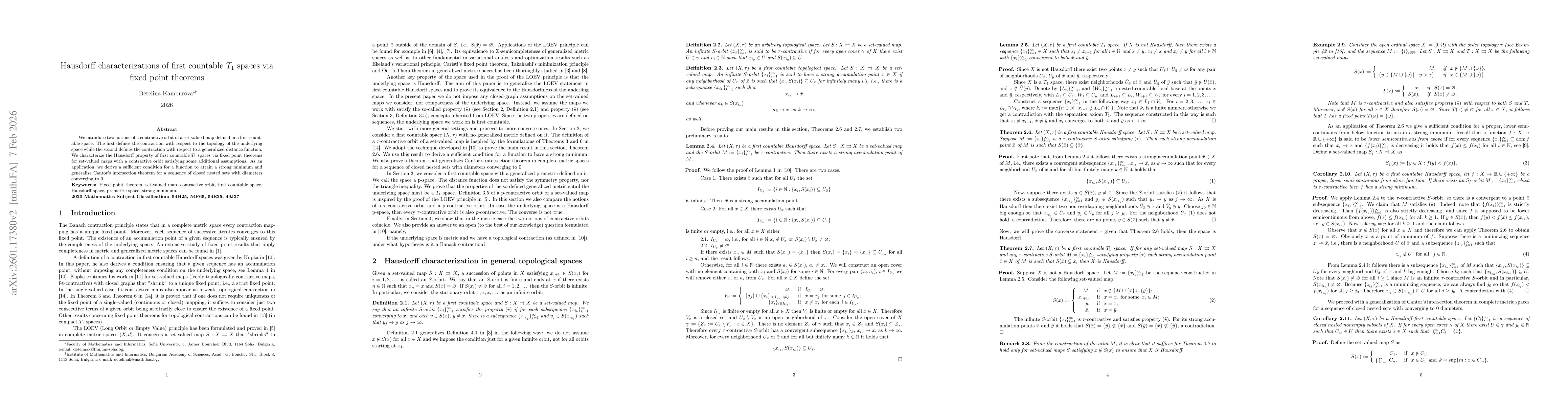 Thumbnail for Hausdorff characterizations of first countable T1 spaces via fixed point theorems