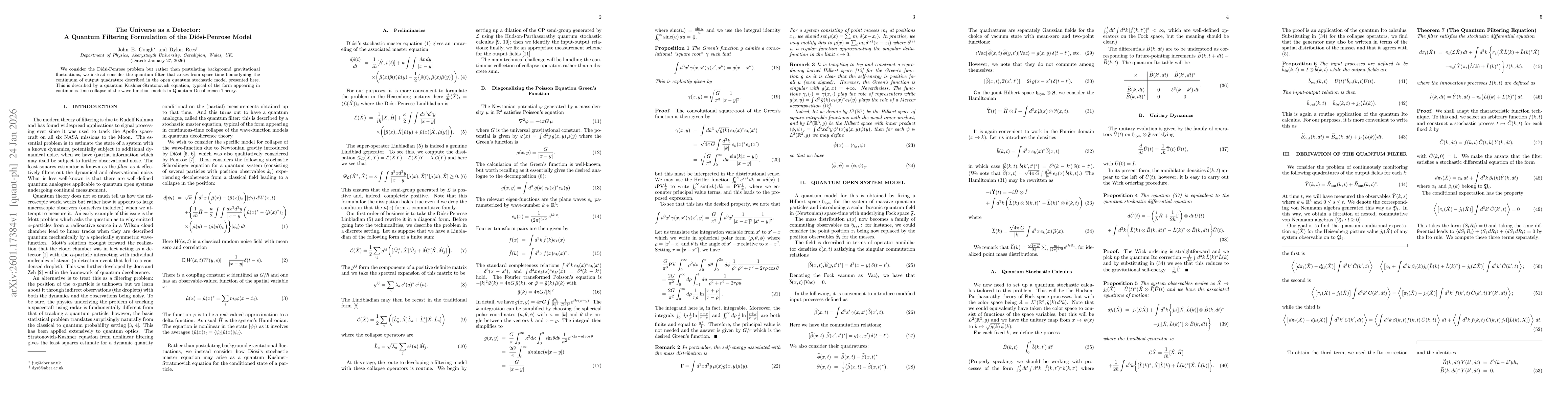 Thumbnail for The Universe as a Detector: A Quantum Filtering Formulation of the Diósi-Penrose Model