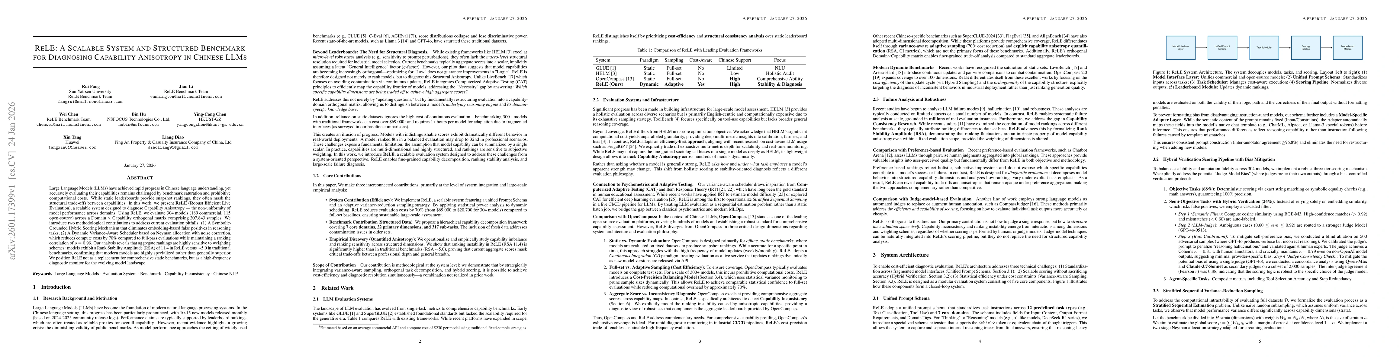Thumbnail for ReLE: A Scalable System and Structured Benchmark for Diagnosing Capability Anisotropy in Chinese LLMs
