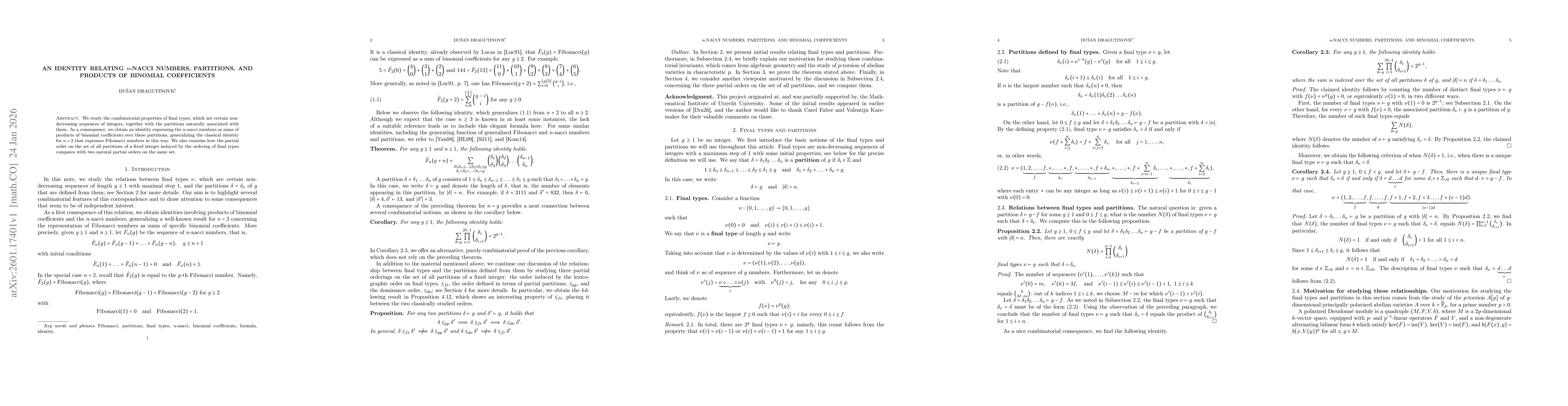 Thumbnail for An identity relating $n$-nacci numbers, partitions, and products of binomial coefficients