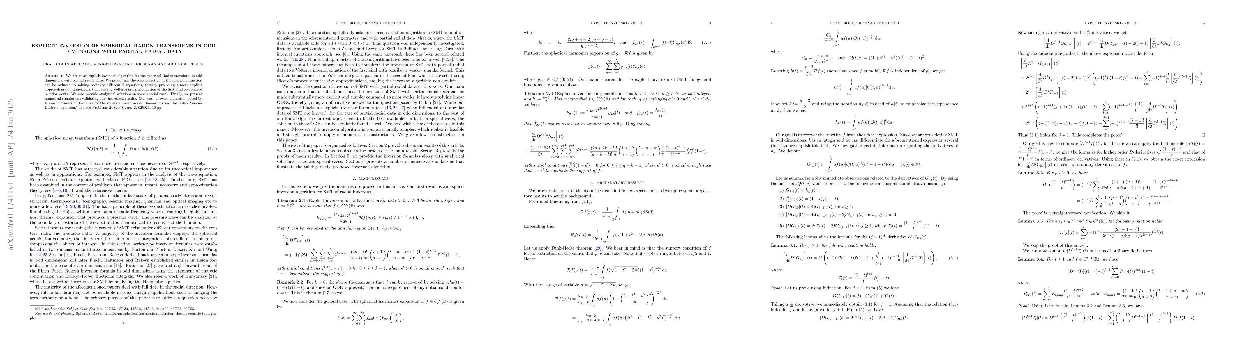 Thumbnail for Explicit inversion of spherical Radon transforms in odd dimensions with partial radial data