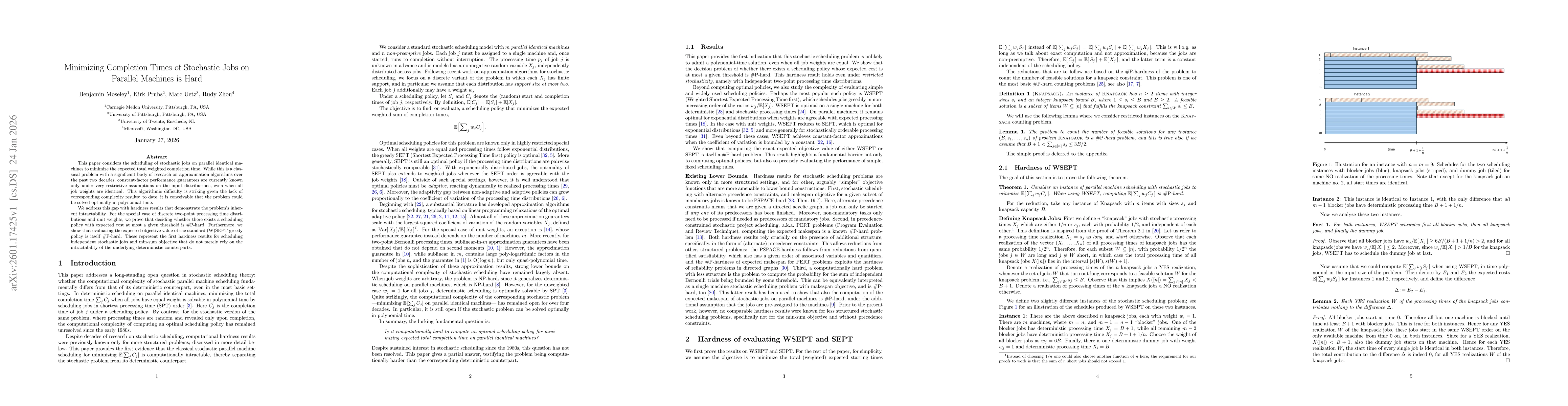 Thumbnail for Minimizing Completion Times of Stochastic Jobs on Parallel Machines is Hard