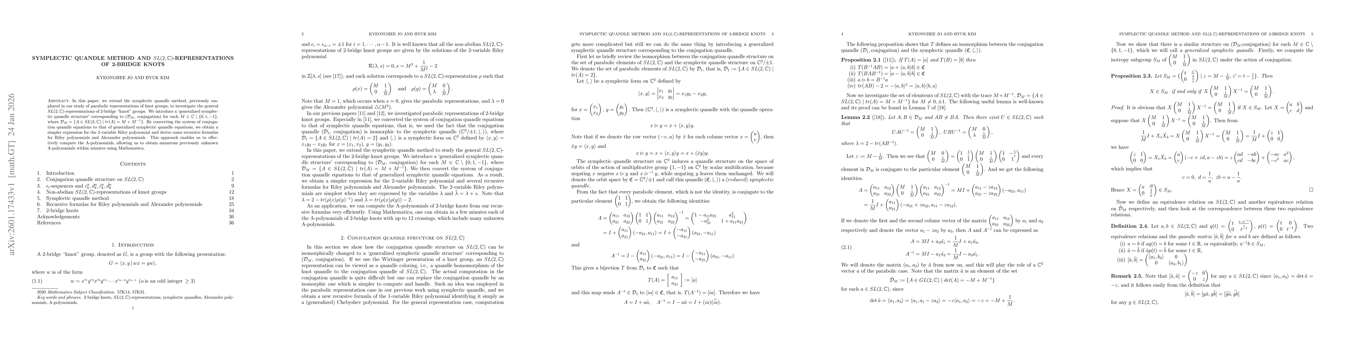 Thumbnail for Symplectic quandle Method and $SL(2,\mathbb C)$-representations of 2-bridge Knots