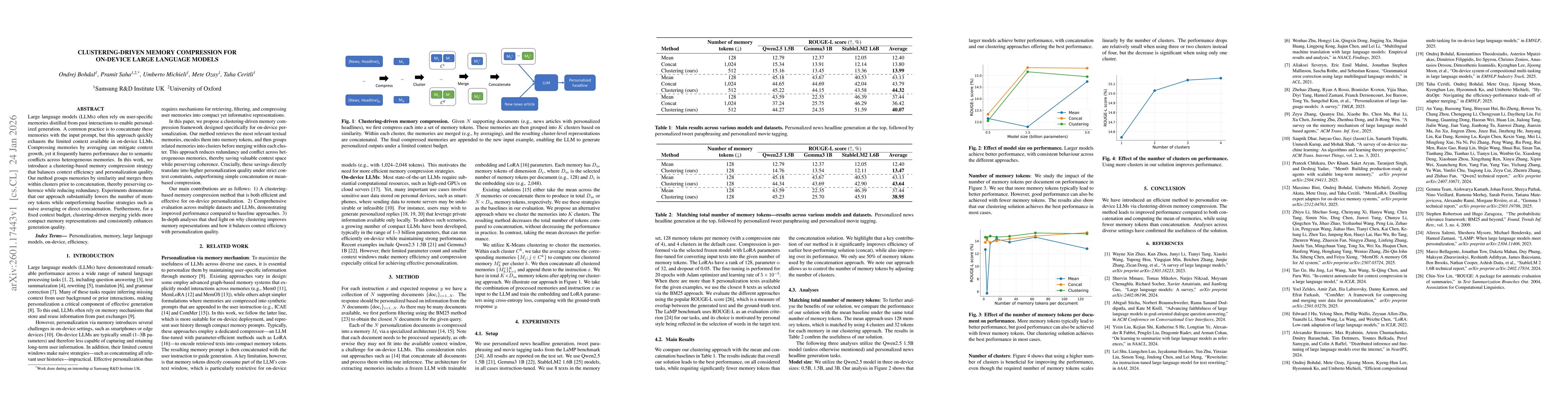 Thumbnail for Clustering-driven Memory Compression for On-device Large Language Models