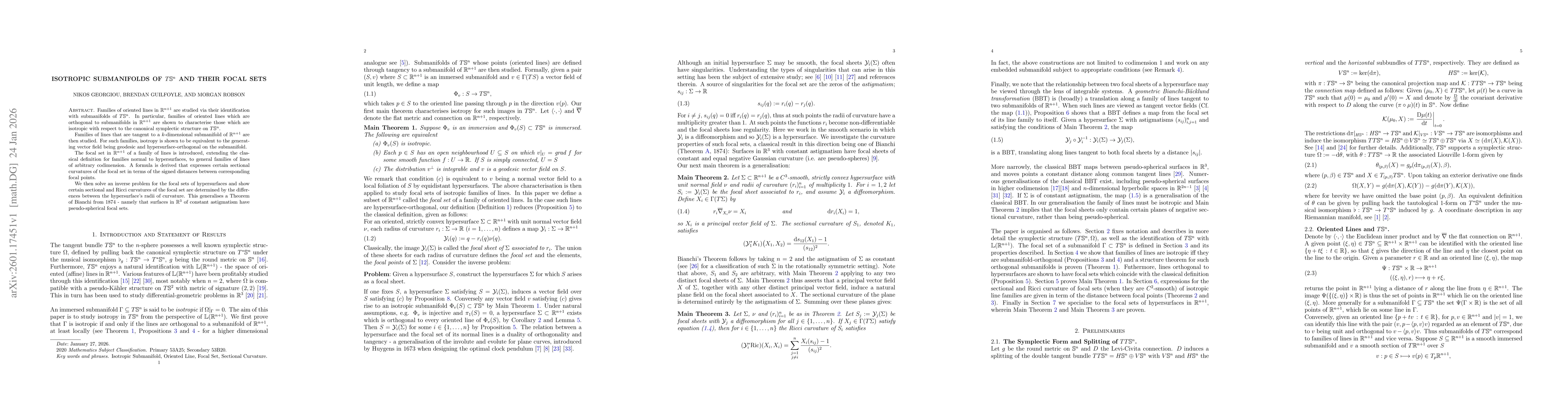 Thumbnail for Isotropic submanifolds of $T\mathbb{S}^n$ and their focal sets