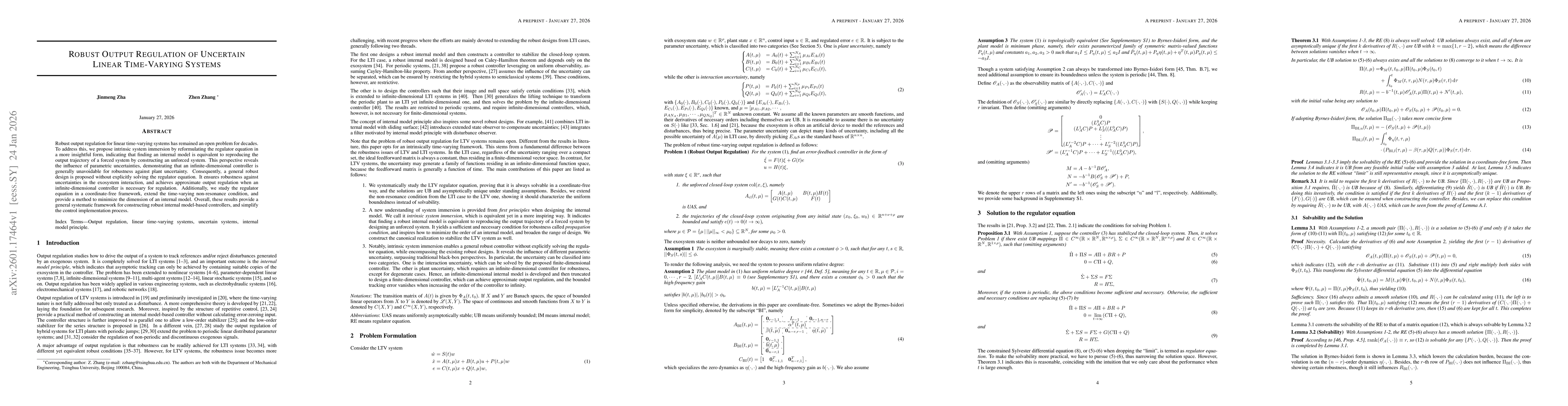 Thumbnail for Robust Output Regulation of Uncertain Linear Time-Varying Systems