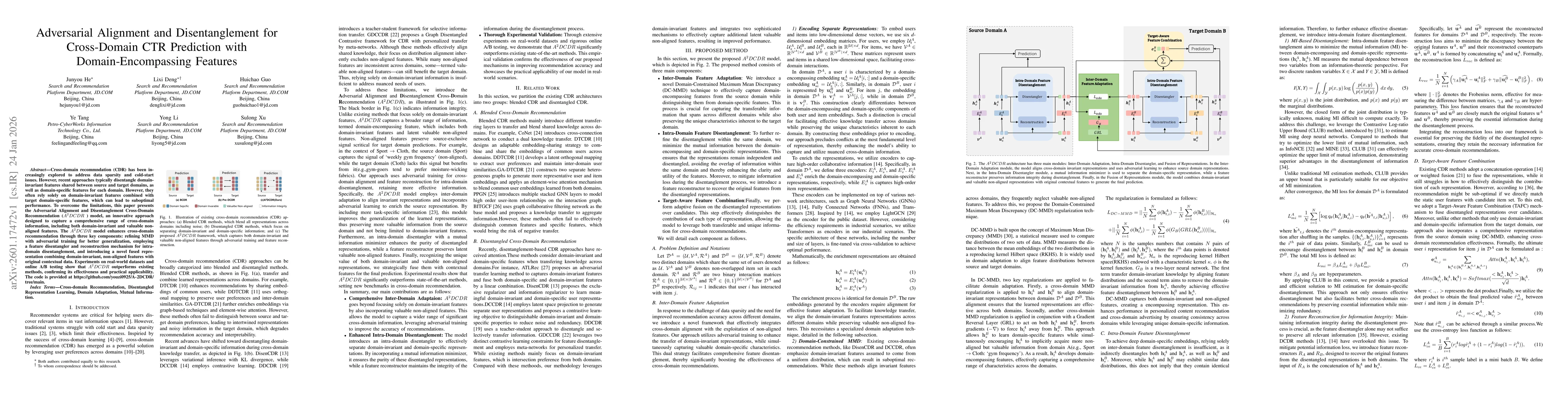 Thumbnail for Adversarial Alignment and Disentanglement for Cross-Domain CTR Prediction with Domain-Encompassing Features