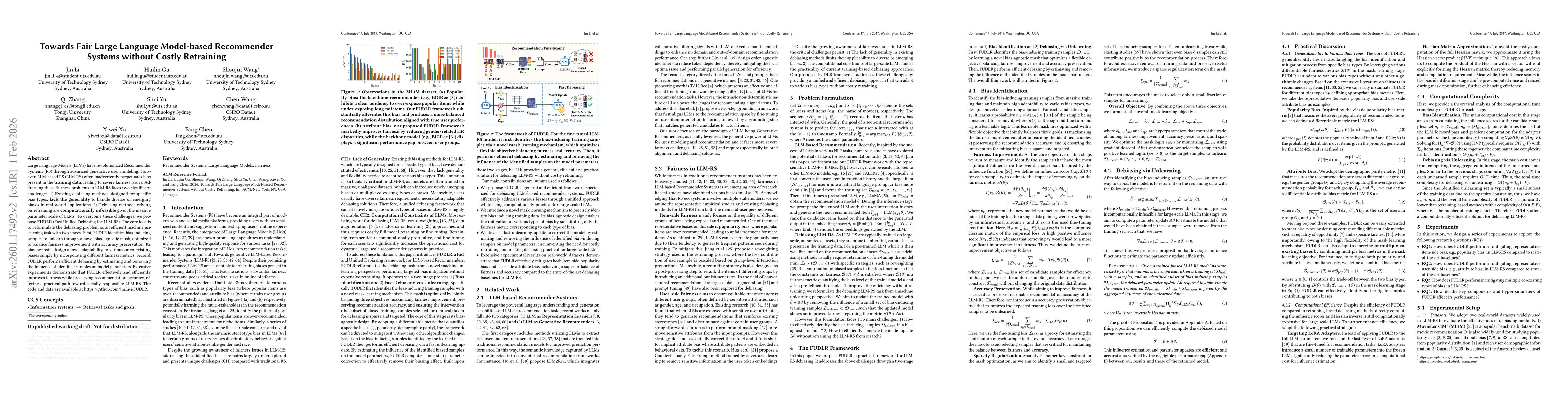 Thumbnail for Towards Fair Large Language Model-based Recommender Systems without Costly Retraining