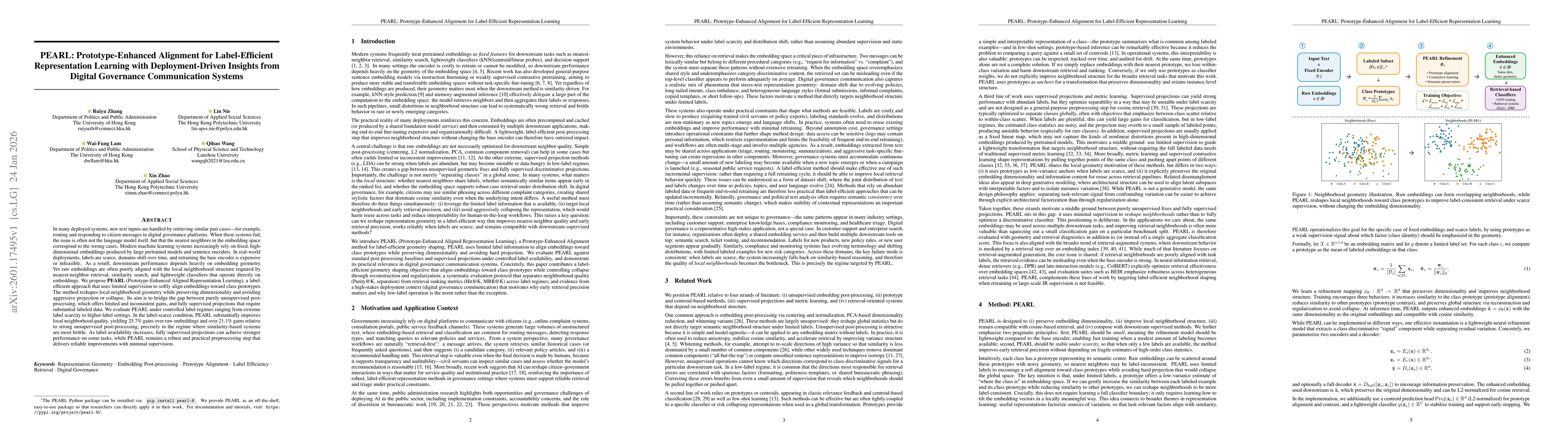Thumbnail for PEARL: Prototype-Enhanced Alignment for Label-Efficient Representation Learning with Deployment-Driven Insights from Digital Governance Communication Systems