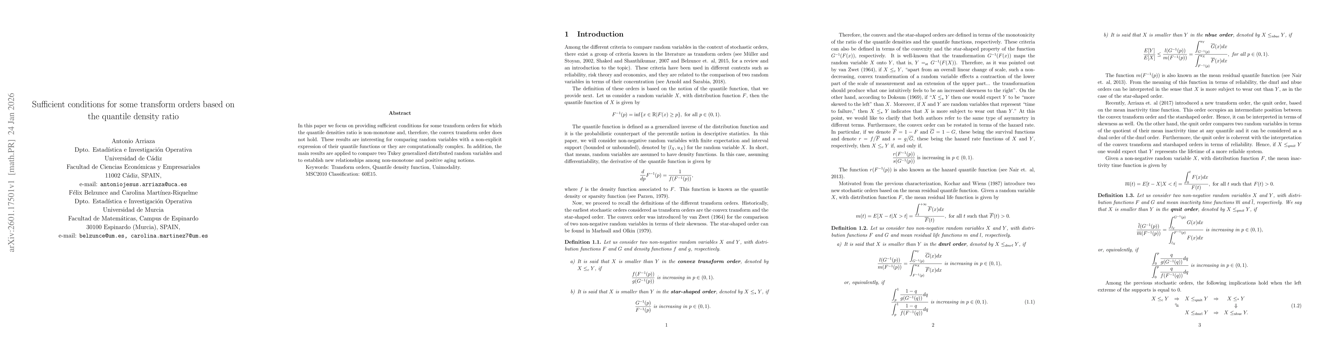 Thumbnail for Sufficient conditions for some transform orders based on the quantile density ratio