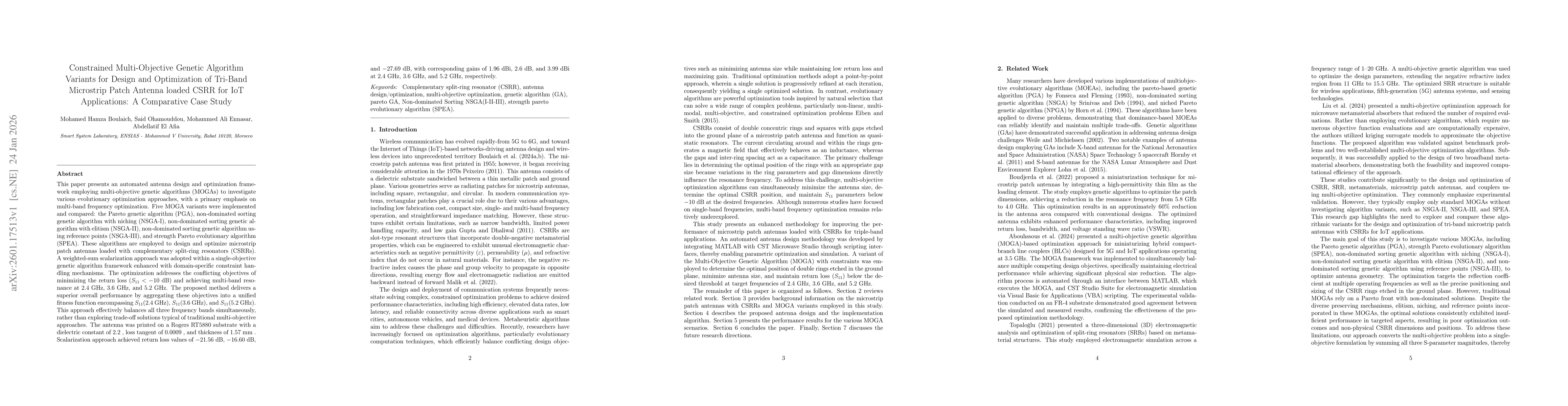 Thumbnail for Constrained Multi-Objective Genetic Algorithm Variants for Design and Optimization of Tri-Band Microstrip Patch Antenna loaded CSRR for IoT Applications: A Comparative Case Study