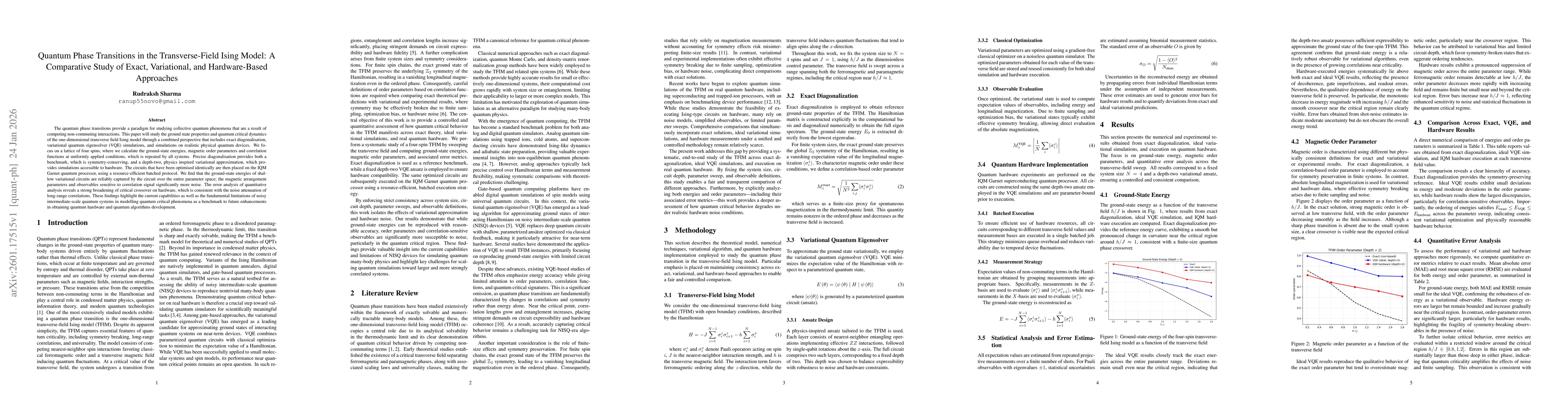 Thumbnail for Quantum Phase Transitions in the Transverse-Field Ising Model: A Comparative Study of Exact, Variational, and Hardware-Based Approaches