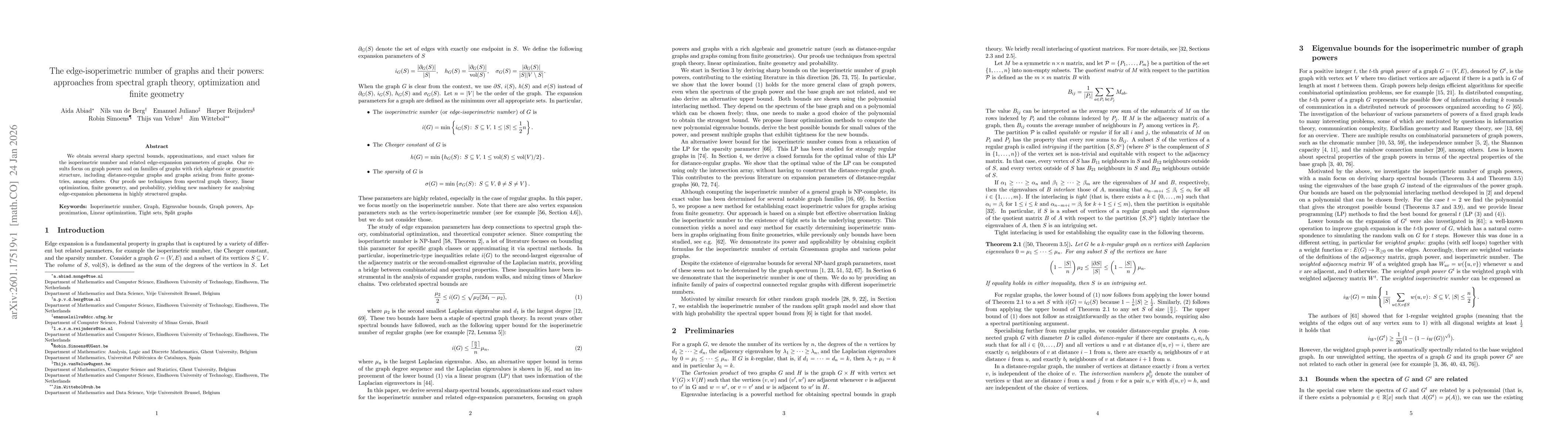 Thumbnail for The edge-isoperimetric number of graphs and their powers: approaches from spectral graph theory, optimization and finite geometry