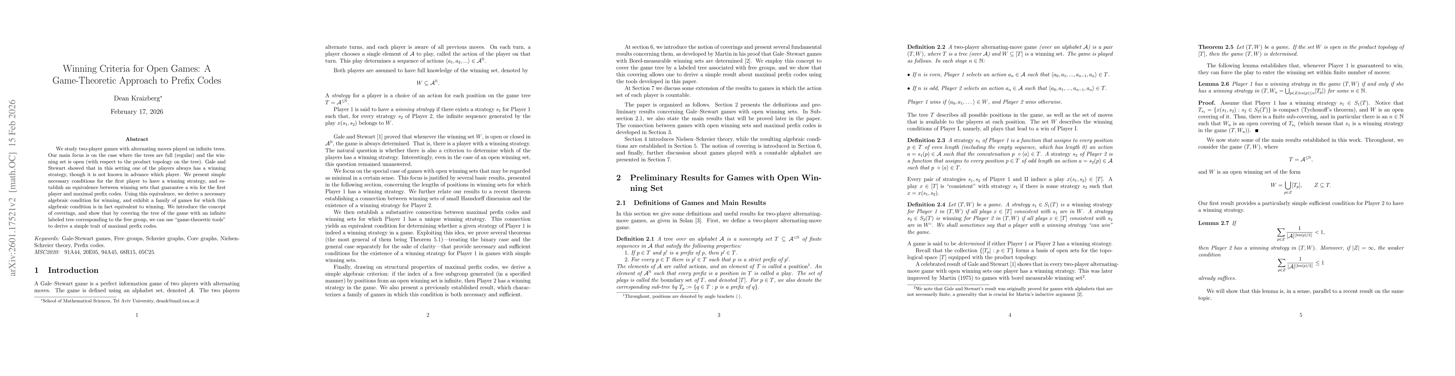 Thumbnail for Winning Criteria for Open Games: A Game-Theoretic Approach to Prefix Codes