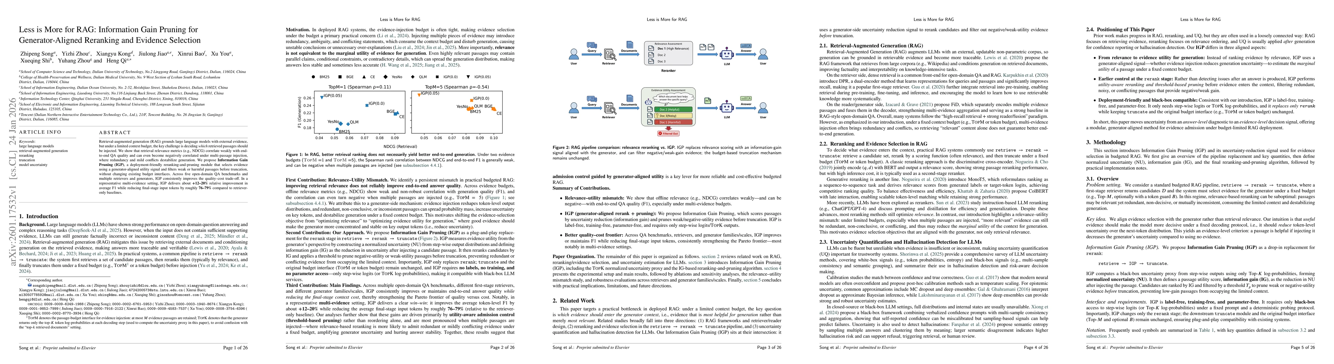 Thumbnail for Less is More for RAG: Information Gain Pruning for Generator-Aligned Reranking and Evidence Selection