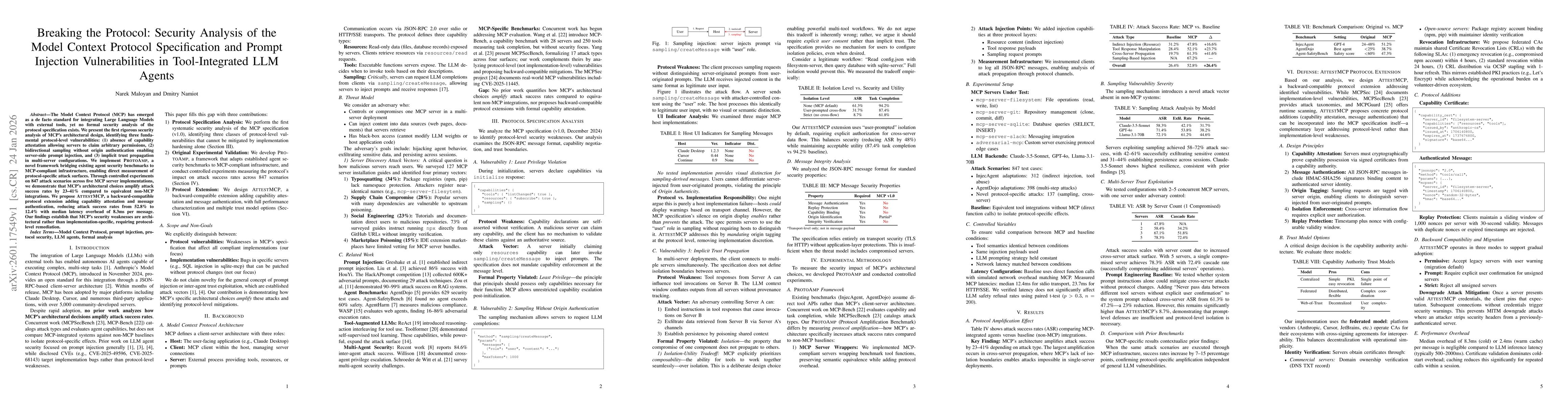 Thumbnail for Breaking the Protocol: Security Analysis of the Model Context Protocol Specification and Prompt Injection Vulnerabilities in Tool-Integrated LLM Agents