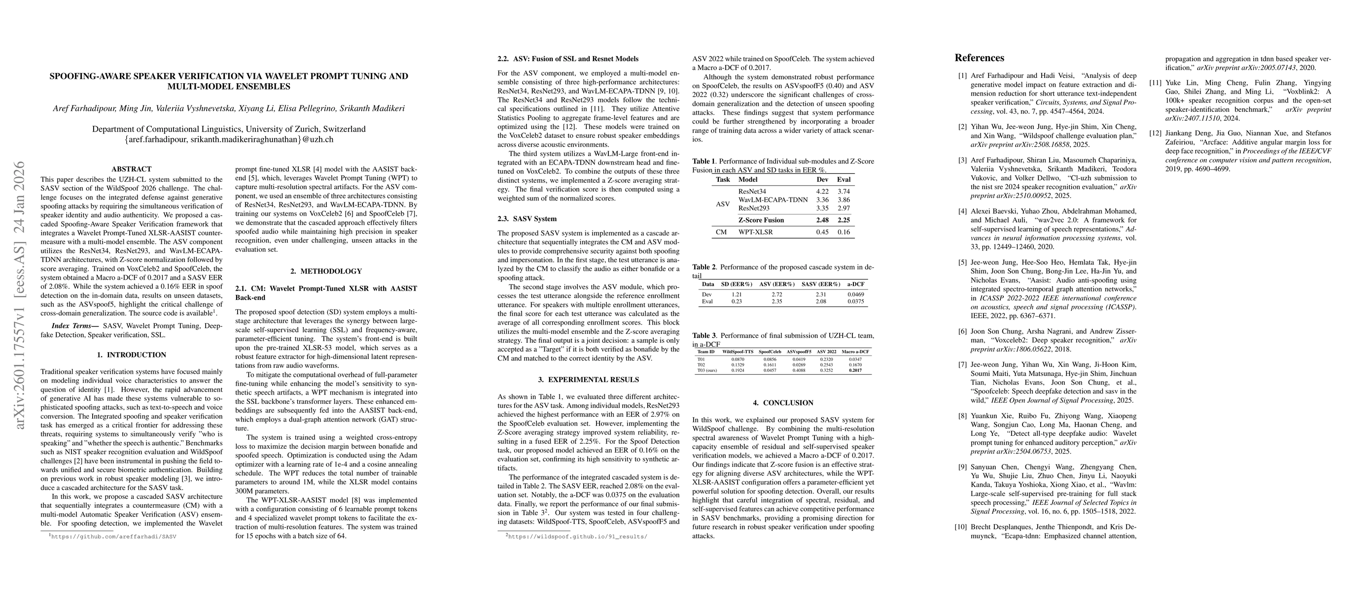 Thumbnail for Spoofing-Aware Speaker Verification via Wavelet Prompt Tuning and Multi-Model Ensembles