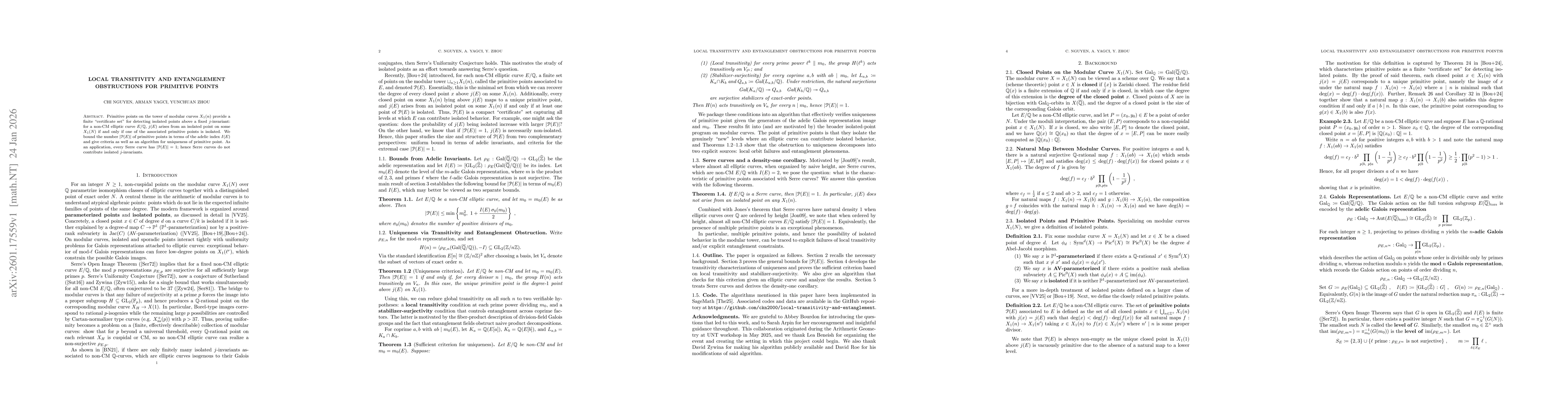 Thumbnail for Local Transitivity and Entanglement Obstructions for Primitive Points