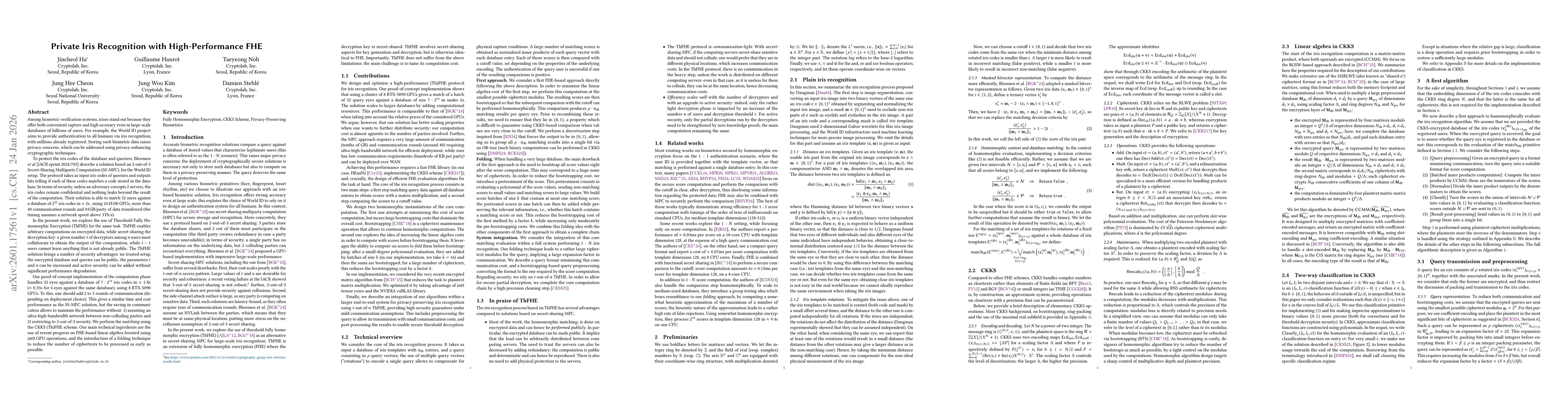 Thumbnail for Private Iris Recognition with High-Performance FHE