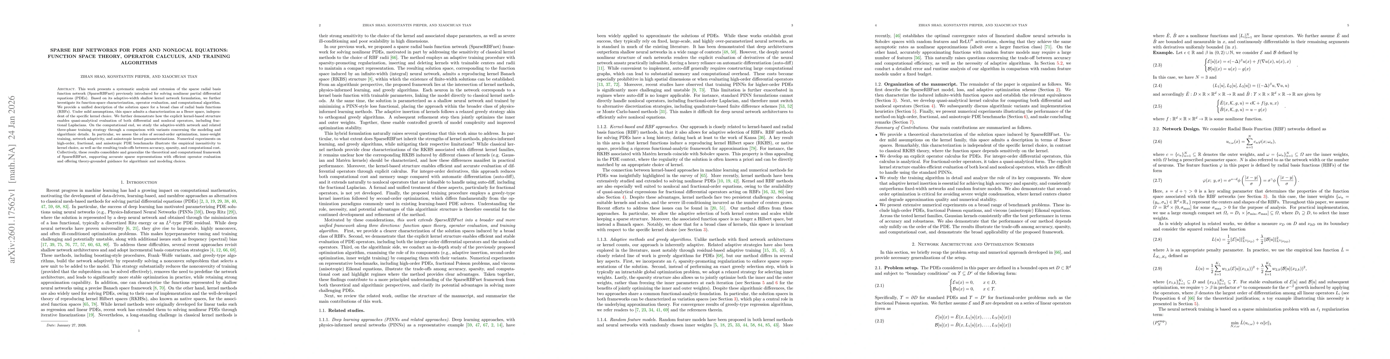 Thumbnail for Sparse RBF Networks for PDEs and nonlocal equations: function space theory, operator calculus, and training algorithms