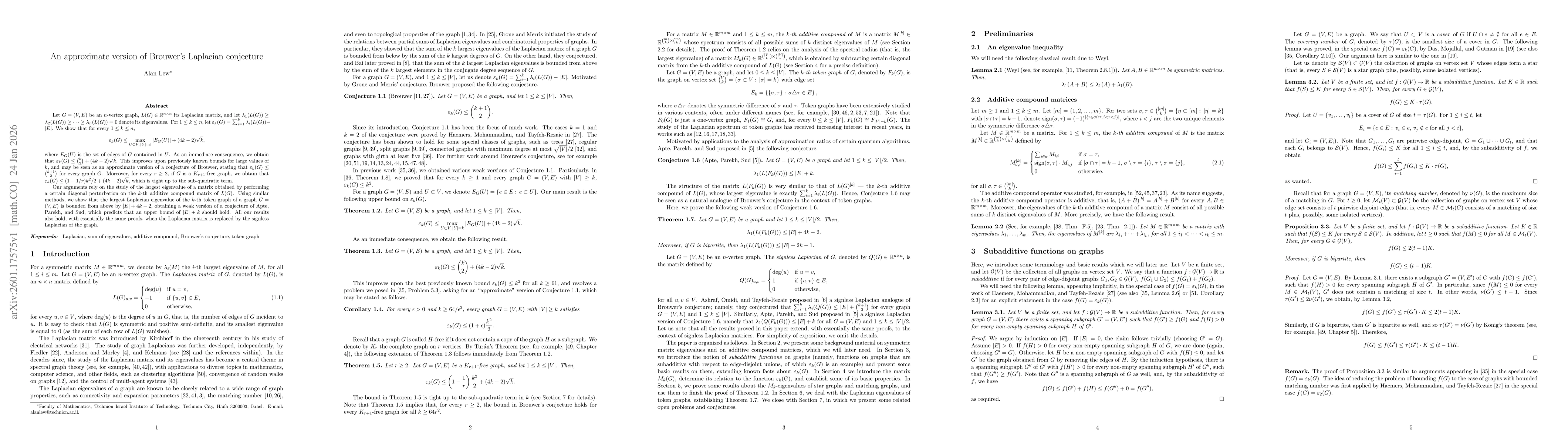 Thumbnail for An approximate version of Brouwer's Laplacian conjecture