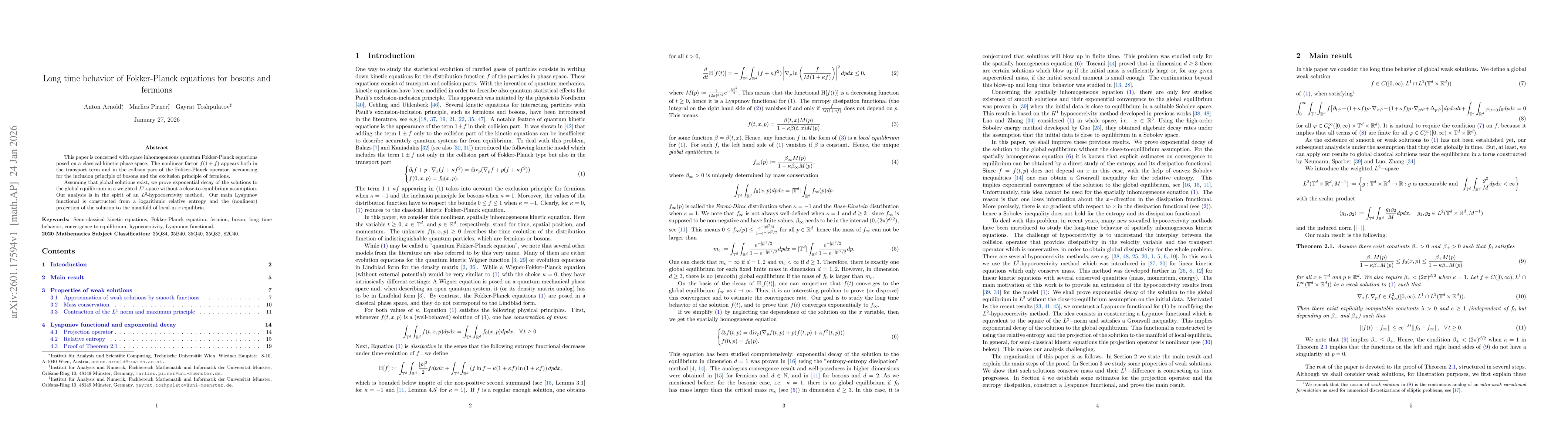 Thumbnail for Long time behavior of Fokker-Planck equations for bosons and fermions