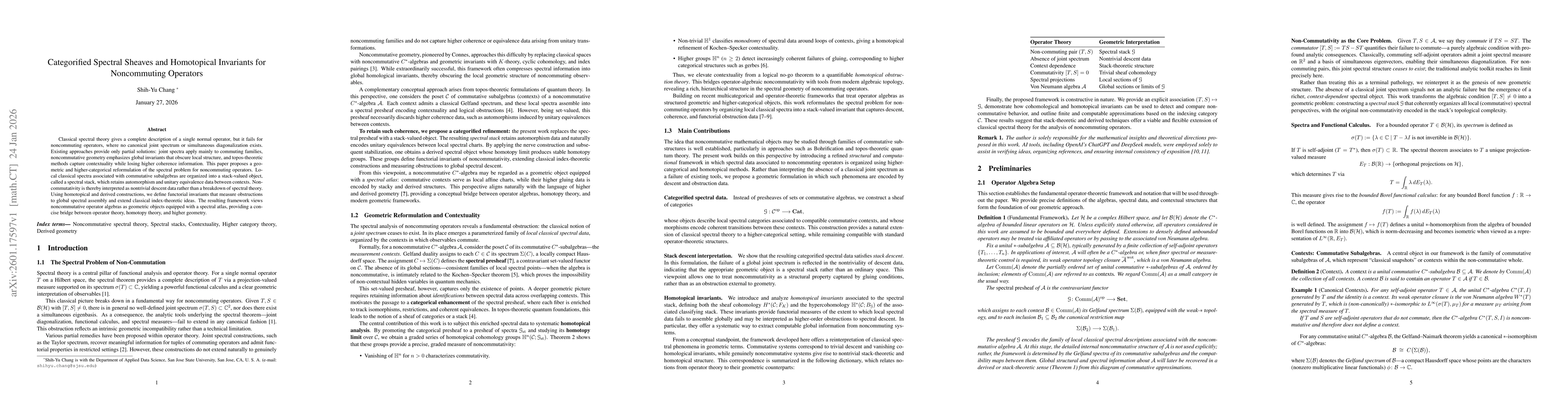 Thumbnail for Categorified Spectral Sheaves and Homotopical Invariants for Noncommuting Operators