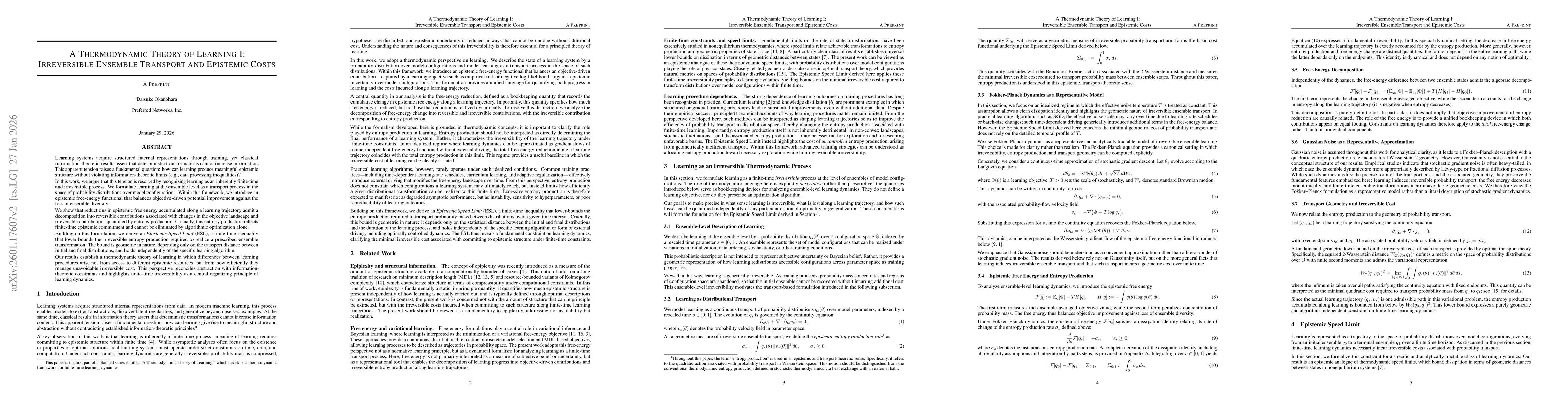 Thumbnail for A Thermodynamic Theory of Learning I: Irreversible Ensemble Transport and Epistemic Costs