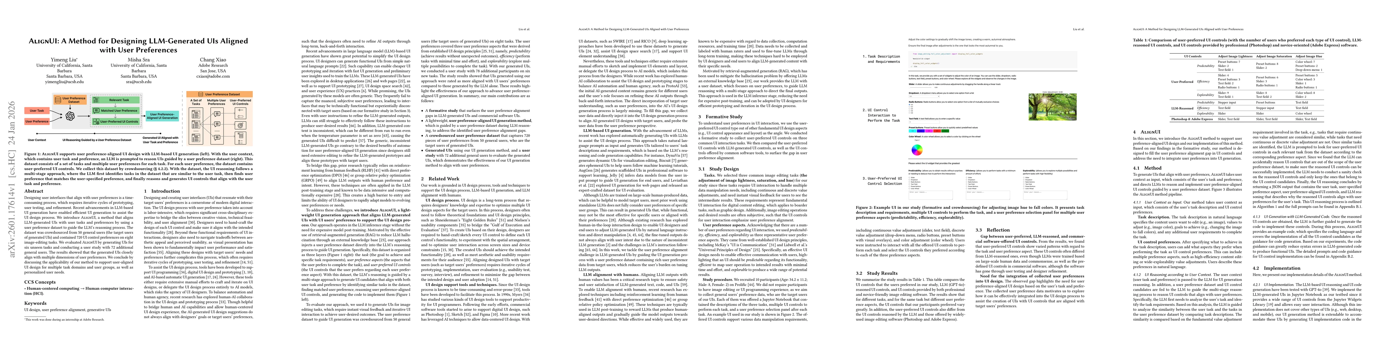 Thumbnail for AlignUI: A Method for Designing LLM-Generated UIs Aligned with User Preferences
