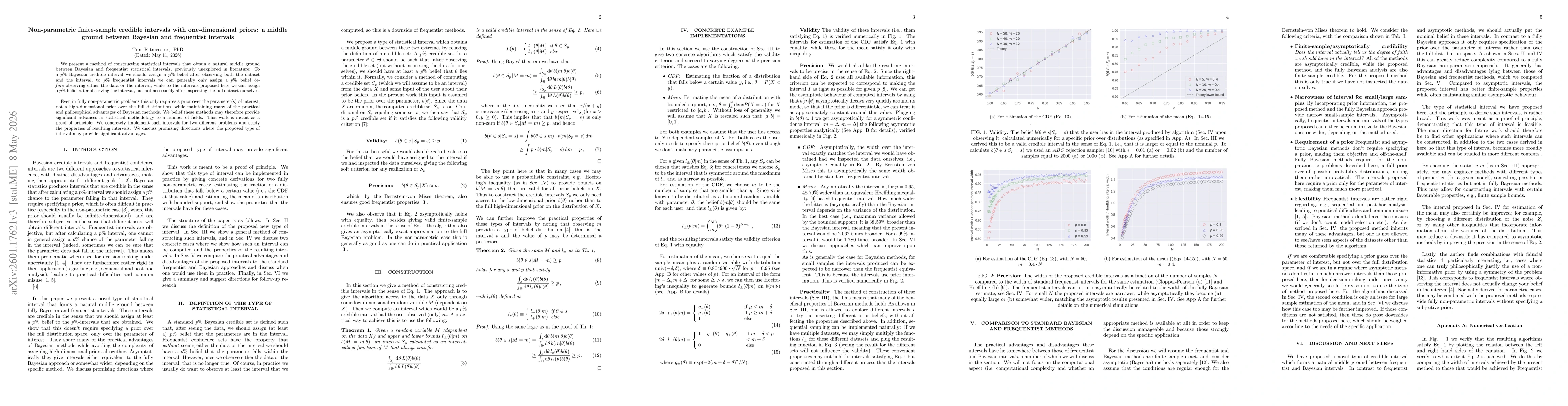 Thumbnail for Non-parametric finite-sample credible intervals with one-dimensional priors: a middle ground between Bayesian and frequentist intervals