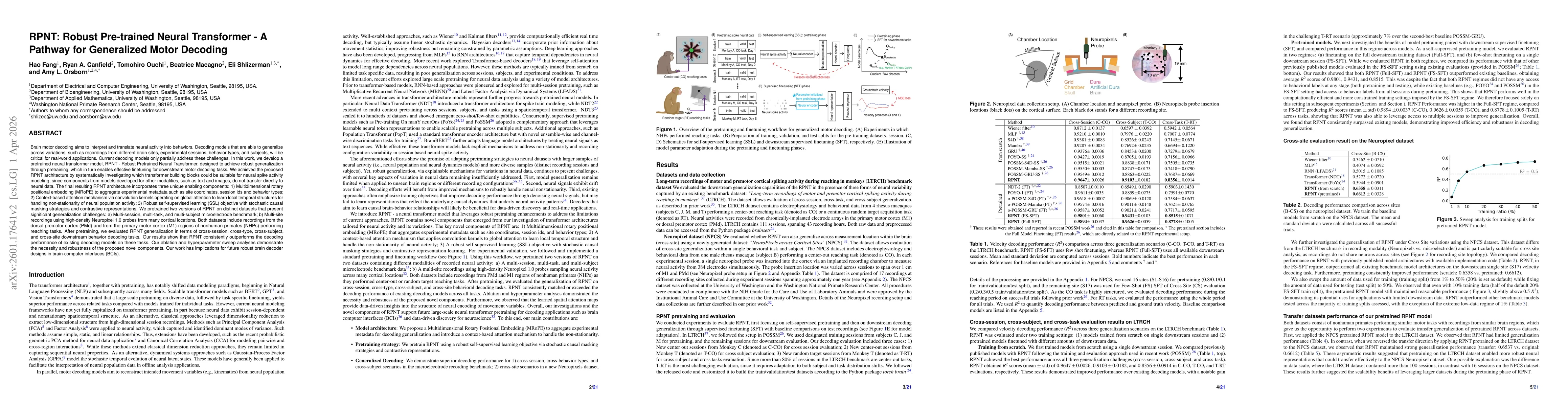 Thumbnail for RPNT: Robust Pre-trained Neural Transformer -- A Pathway for Generalized Motor Decoding