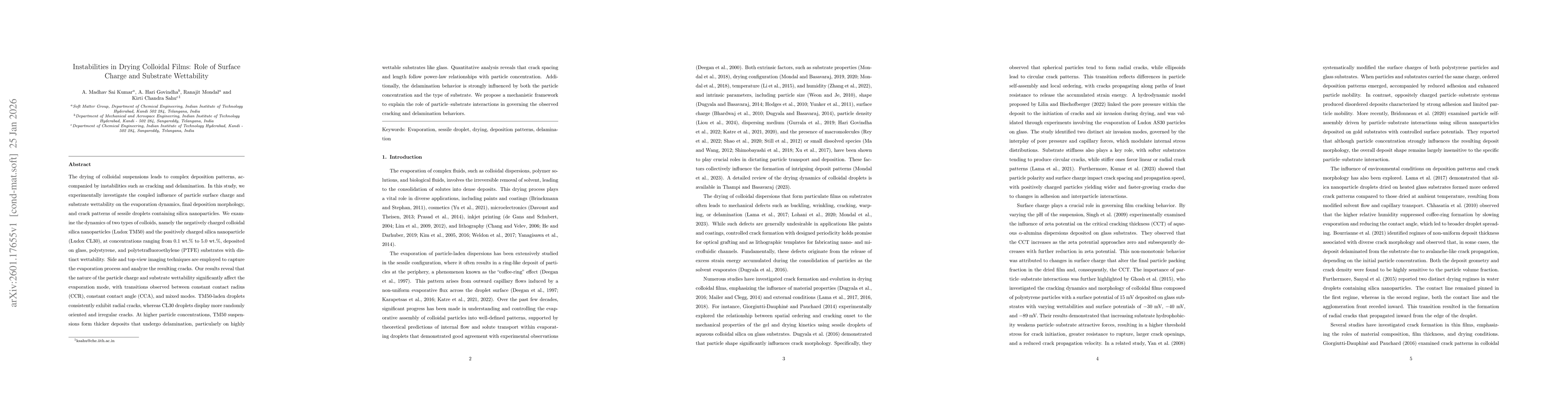 Thumbnail for Instabilities in Drying Colloidal Films: Role of Surface Charge and Substrate Wettability