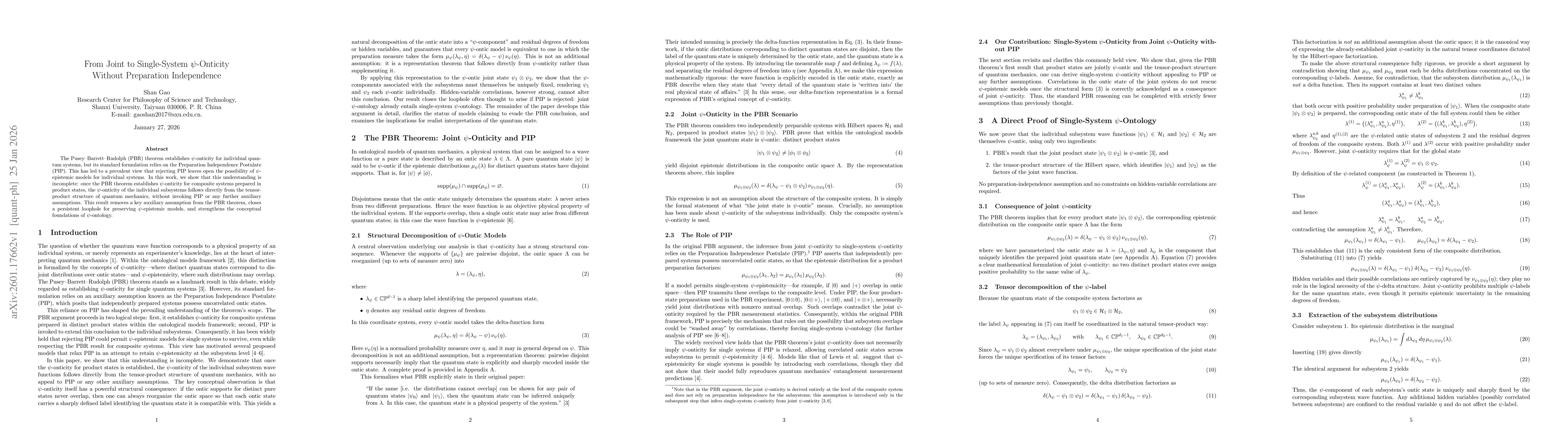 Thumbnail for From Joint to Single-System Psi-Onticity Without Preparation Independence