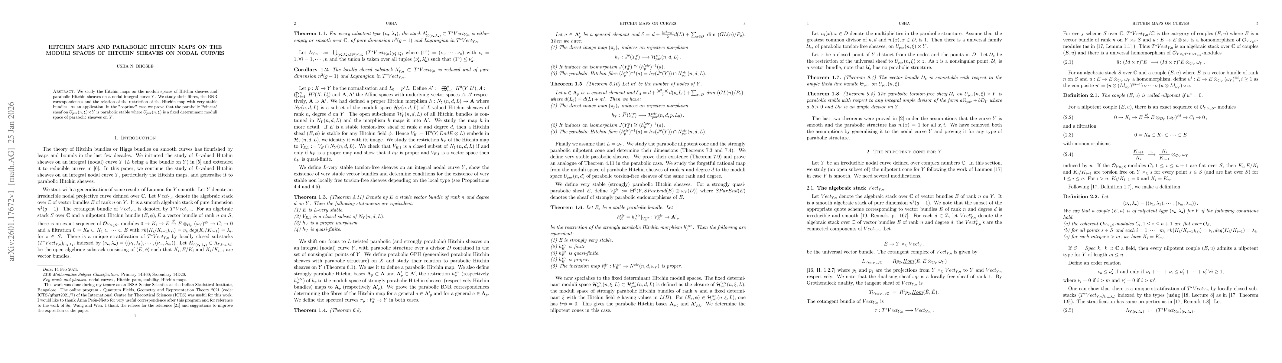 Thumbnail for Hitchin maps and parabolic Hitchin maps on the moduli spaces of Hitchin sheaves on nodal curves