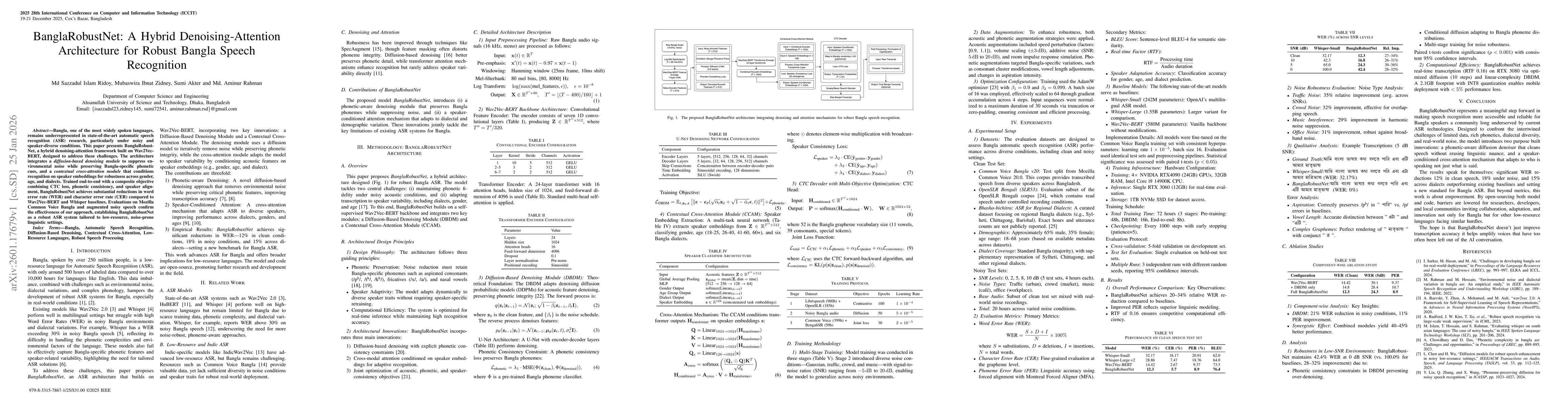 Thumbnail for BanglaRobustNet: A Hybrid Denoising-Attention Architecture for Robust Bangla Speech Recognition