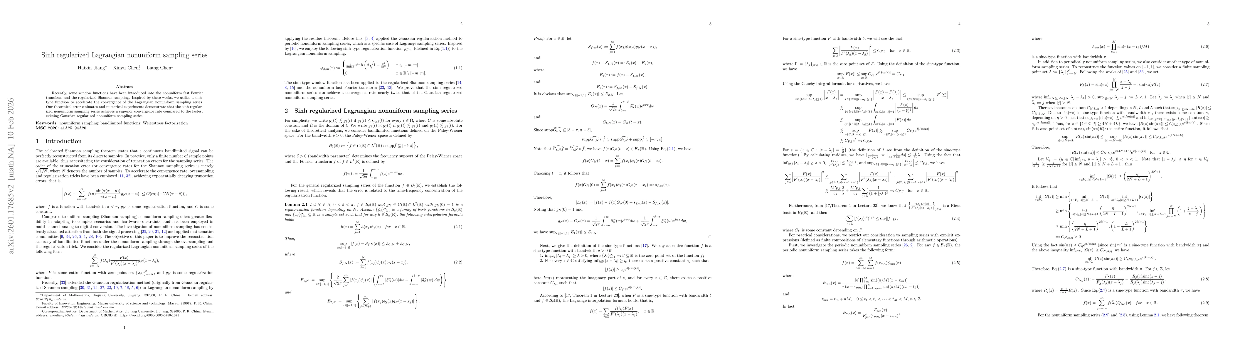 Thumbnail for Sinh regularized Lagrangian nonuniform sampling series