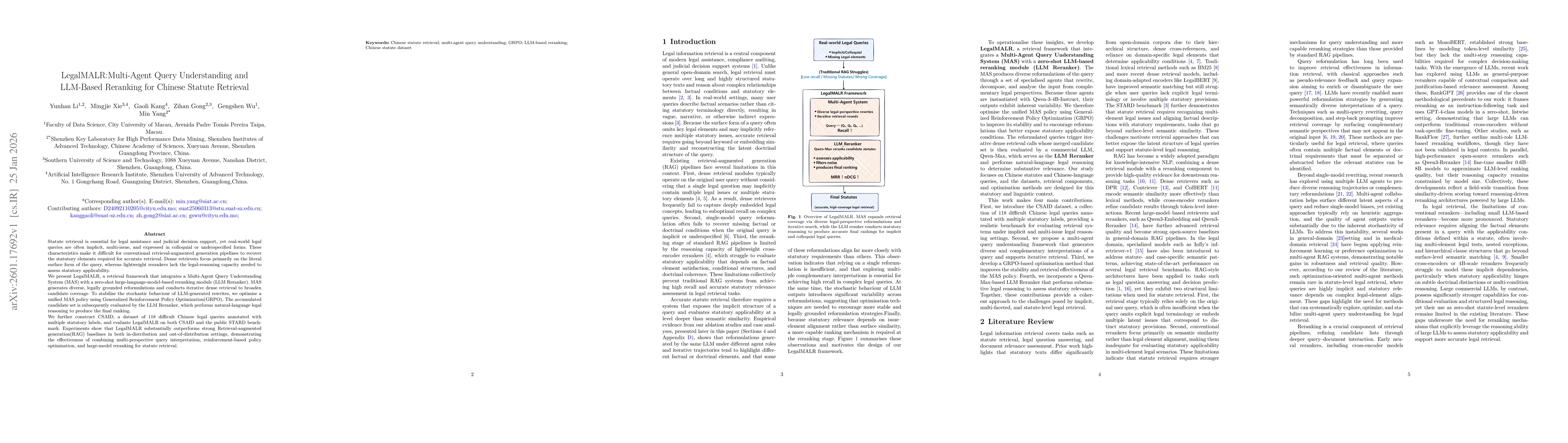 Thumbnail for LegalMALR:Multi-Agent Query Understanding and LLM-Based Reranking for Chinese Statute Retrieval