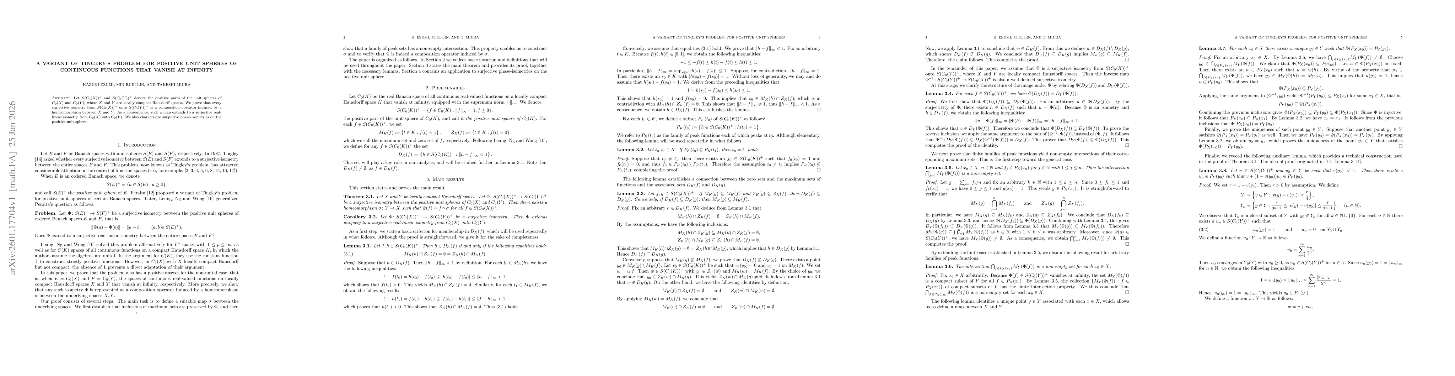 Thumbnail for A variant of Tingley's problem for positive unit spheres of continuous functions that vanish at infinity