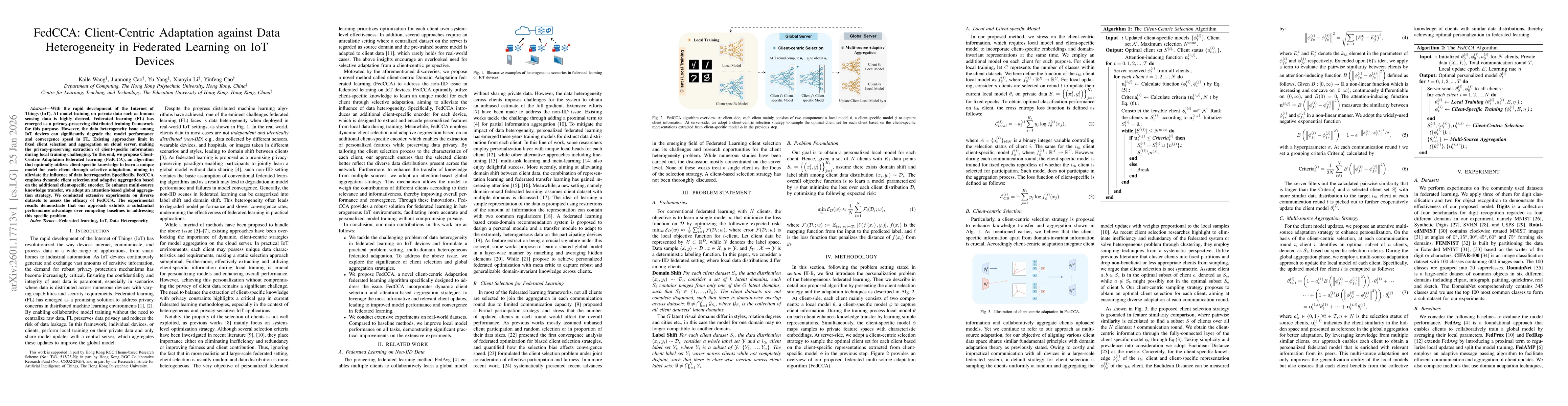 Thumbnail for FedCCA: Client-Centric Adaptation against Data Heterogeneity in Federated Learning on IoT Devices