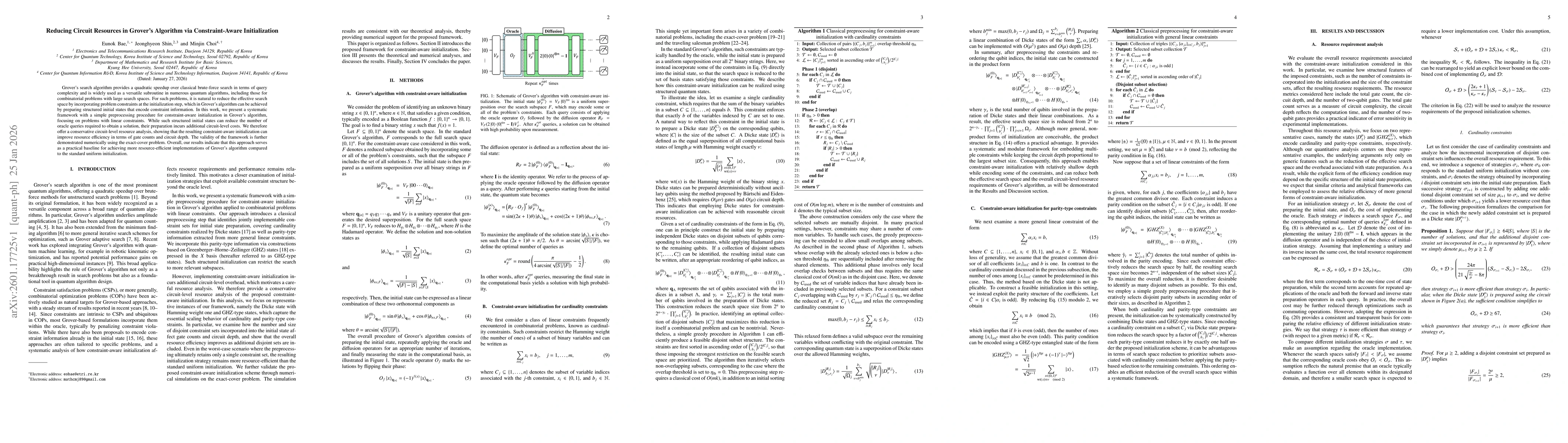 Thumbnail for Reducing Circuit Resources in Grover's Algorithm via Constraint-Aware Initialization