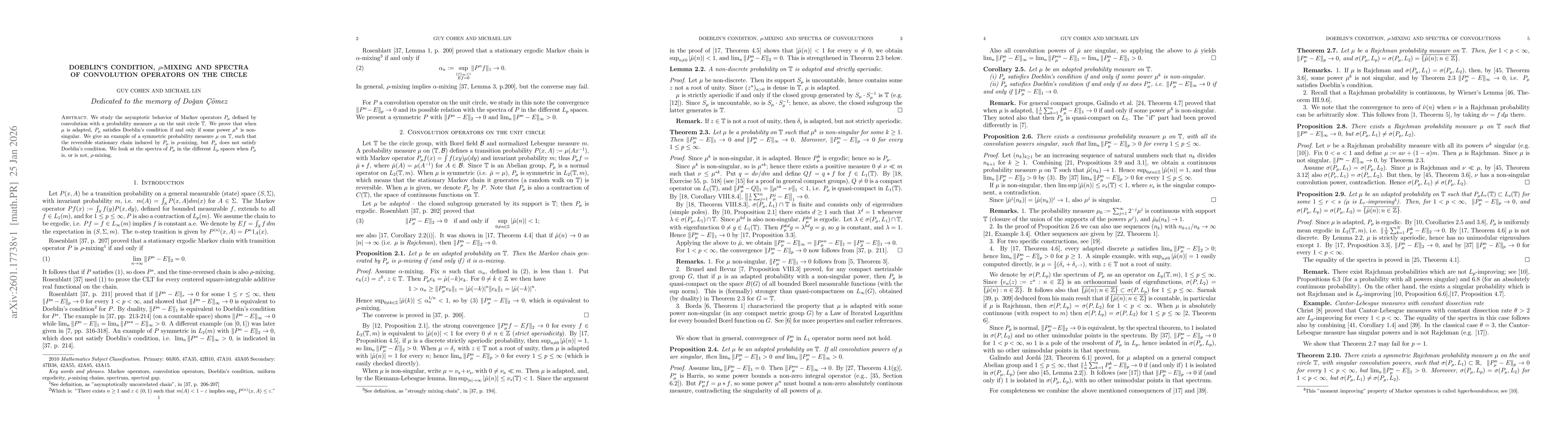Thumbnail for Doeblin's condition, $ρ$-mixing and spectra of convolution operators on the circle