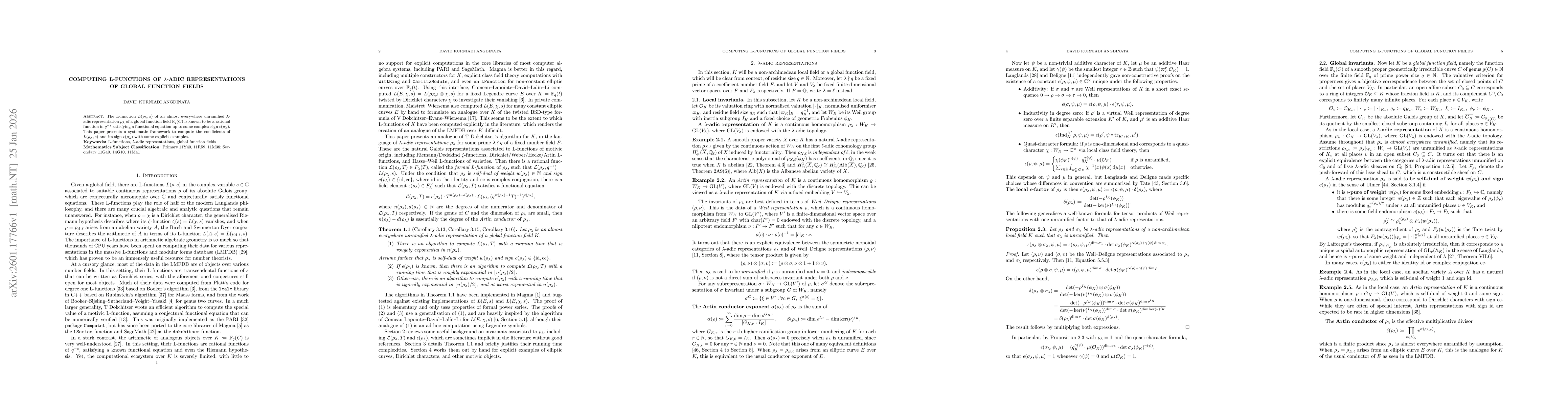 Thumbnail for Computing L-functions of $ λ$-adic representations of global function fields