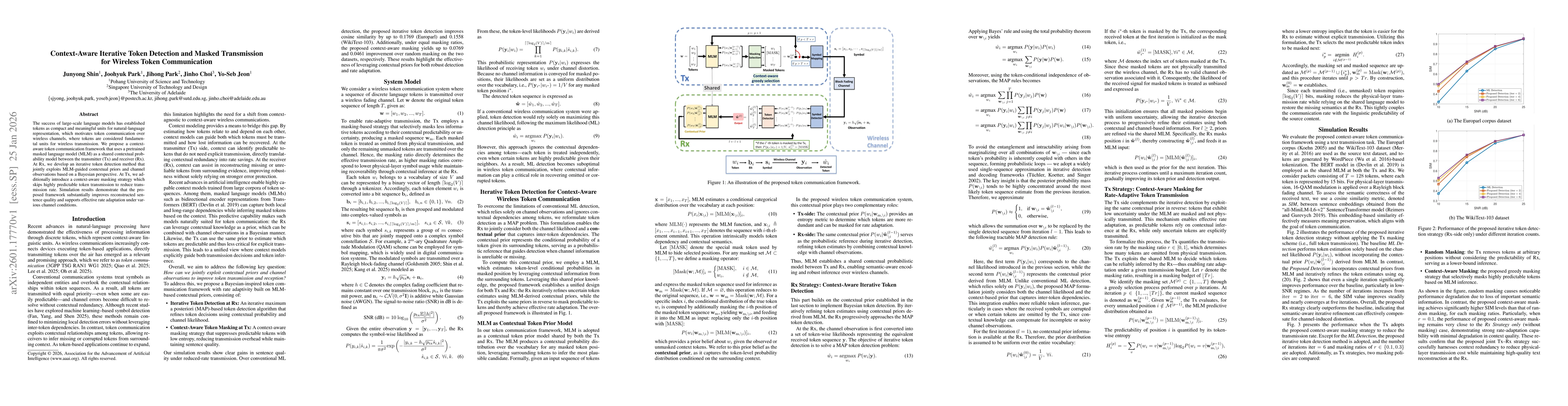 Thumbnail for Context-Aware Iterative Token Detection and Masked Transmission for Wireless Token Communication