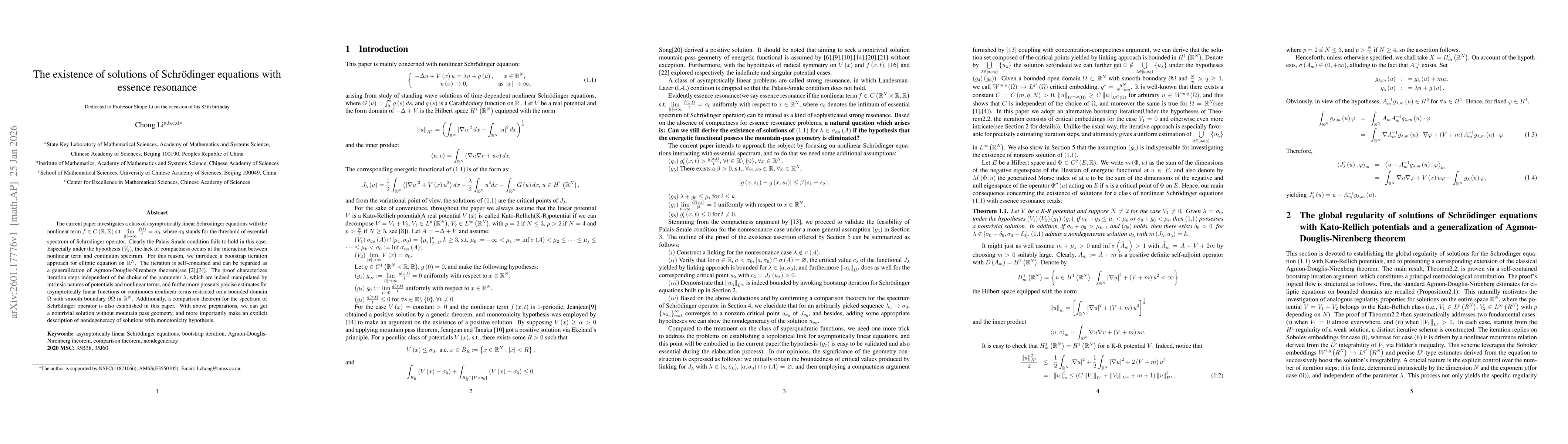 Thumbnail for The existence of solutions of Schrödinger equations with essence resonance