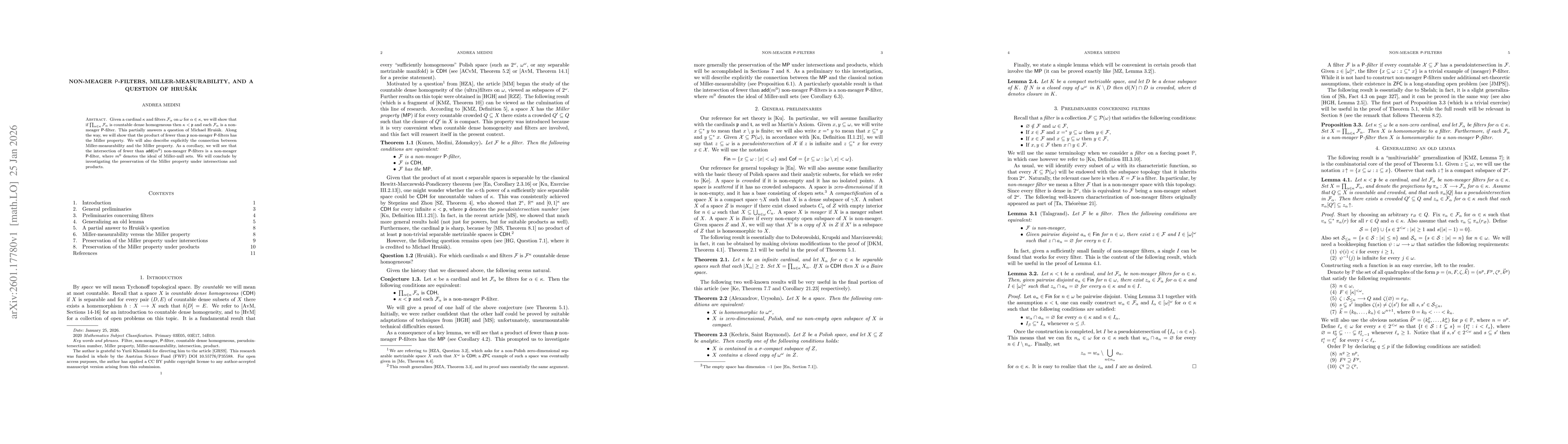 Thumbnail for Non-meager $\mathsf{P}$-filters, Miller-measurability, and a question of Hrušák