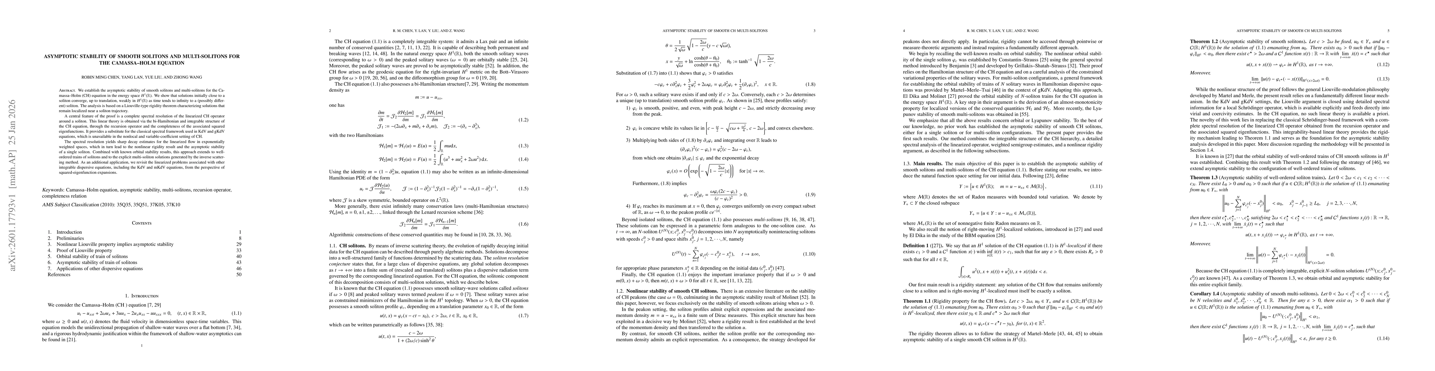 Thumbnail for Asymptotic stability of smooth solitons and multi-solitons for the Camassa--Holm equation