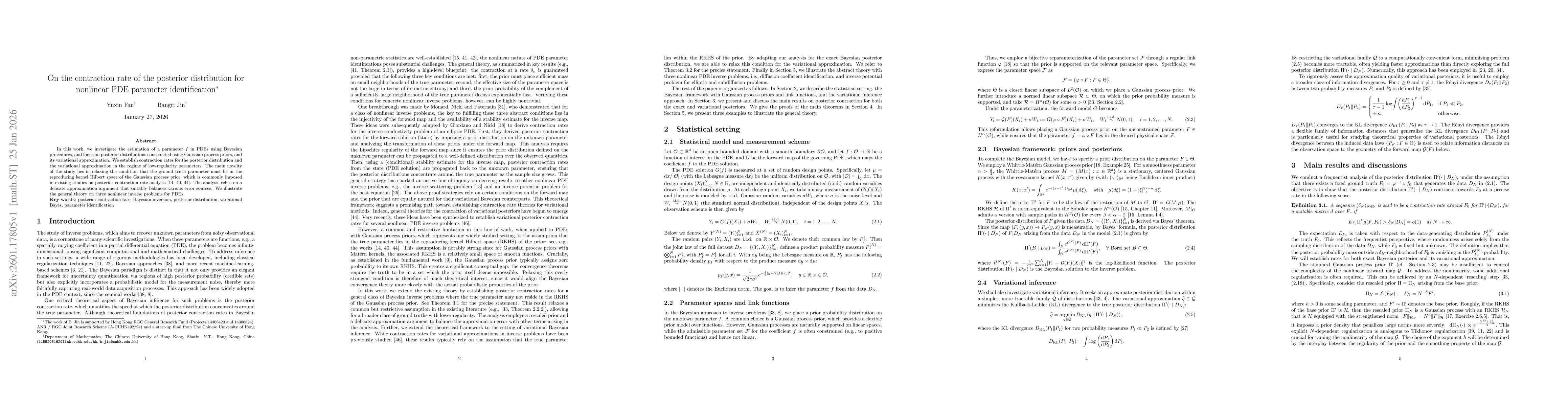 Thumbnail for On the contraction rate of the posterior distribution for nonlinear PDE parameter identification