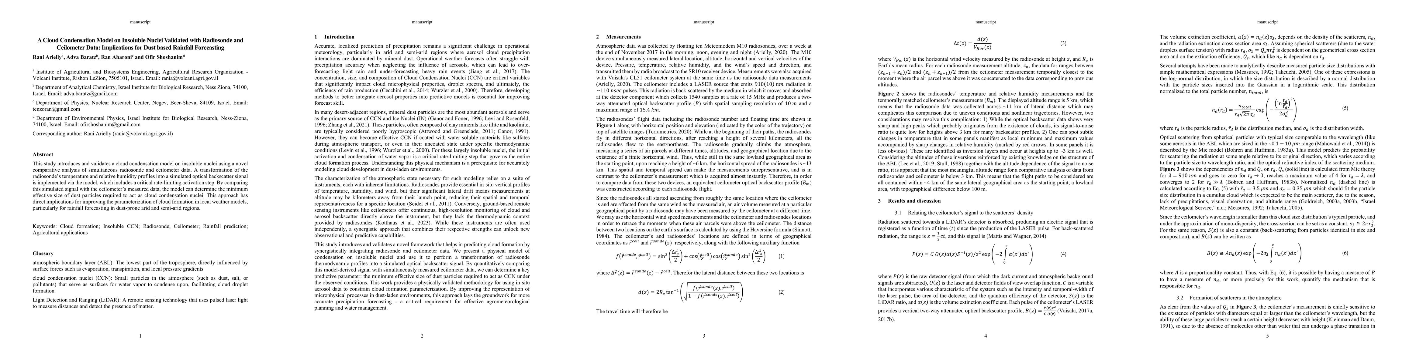 Thumbnail for A Cloud Condensation Model on Insoluble Nuclei Validated with Radiosonde and Ceilometer Data: Implications for Dust based Rainfall Forecasting